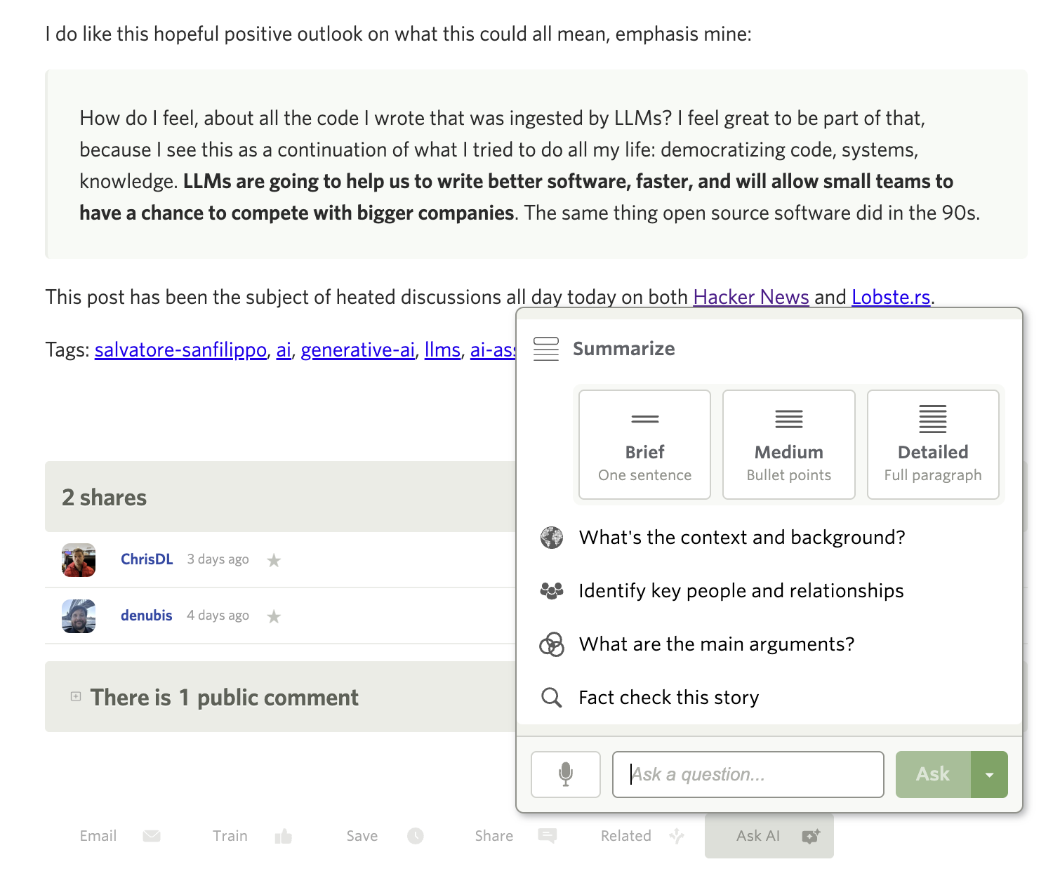 Ask AI questions about stories